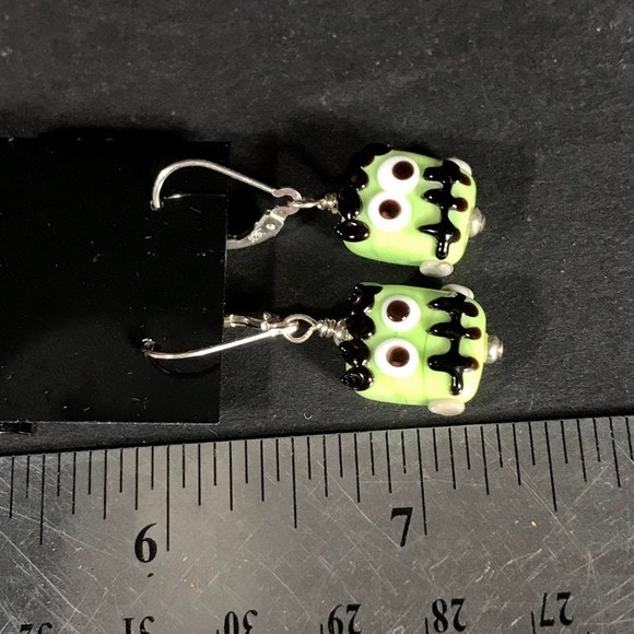 Halloween monster earrings Handmade glass lampwork beads and sterling silver - Picture 4 of 5